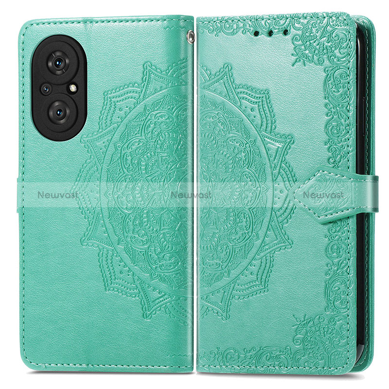 Leather Case Stands Fashionable Pattern Flip Cover Holder for Huawei Honor 50 SE 5G Green