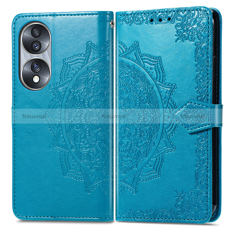 Leather Case Stands Fashionable Pattern Flip Cover Holder for Huawei Honor 70 5G Blue