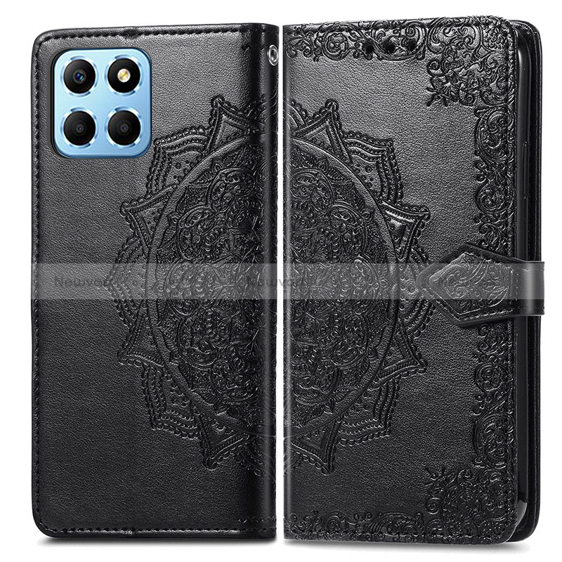 Leather Case Stands Fashionable Pattern Flip Cover Holder for Huawei Honor 70 Lite 5G Black