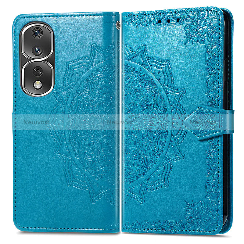 Leather Case Stands Fashionable Pattern Flip Cover Holder for Huawei Honor 80 Pro Flat 5G Blue