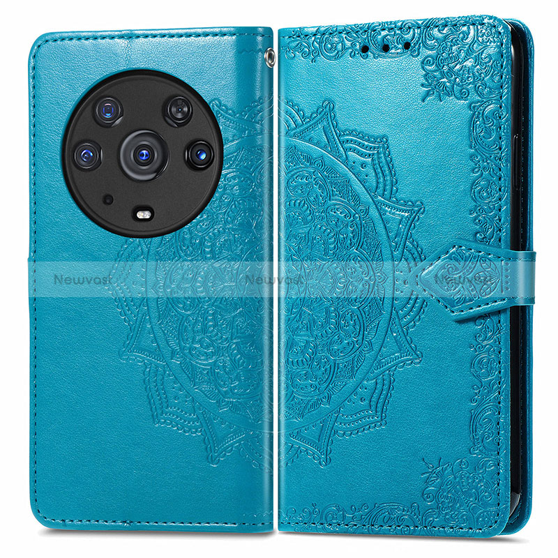 Leather Case Stands Fashionable Pattern Flip Cover Holder for Huawei Honor Magic3 Pro 5G Blue