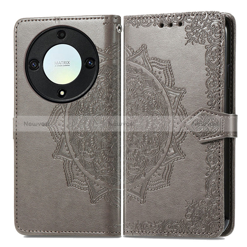 Leather Case Stands Fashionable Pattern Flip Cover Holder for Huawei Honor Magic5 Lite 5G Gray