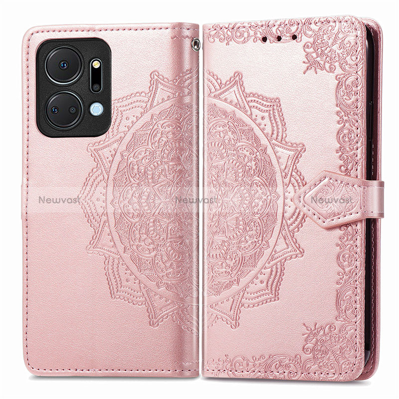 Leather Case Stands Fashionable Pattern Flip Cover Holder for Huawei Honor X7a Rose Gold