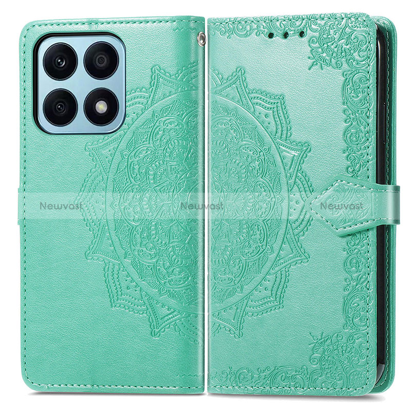 Leather Case Stands Fashionable Pattern Flip Cover Holder for Huawei Honor X8a 4G Green