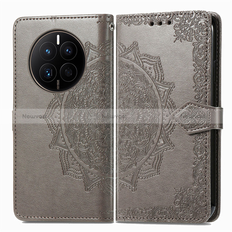 Leather Case Stands Fashionable Pattern Flip Cover Holder for Huawei Mate 50 Gray