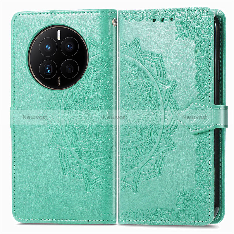 Leather Case Stands Fashionable Pattern Flip Cover Holder for Huawei Mate 50 Green