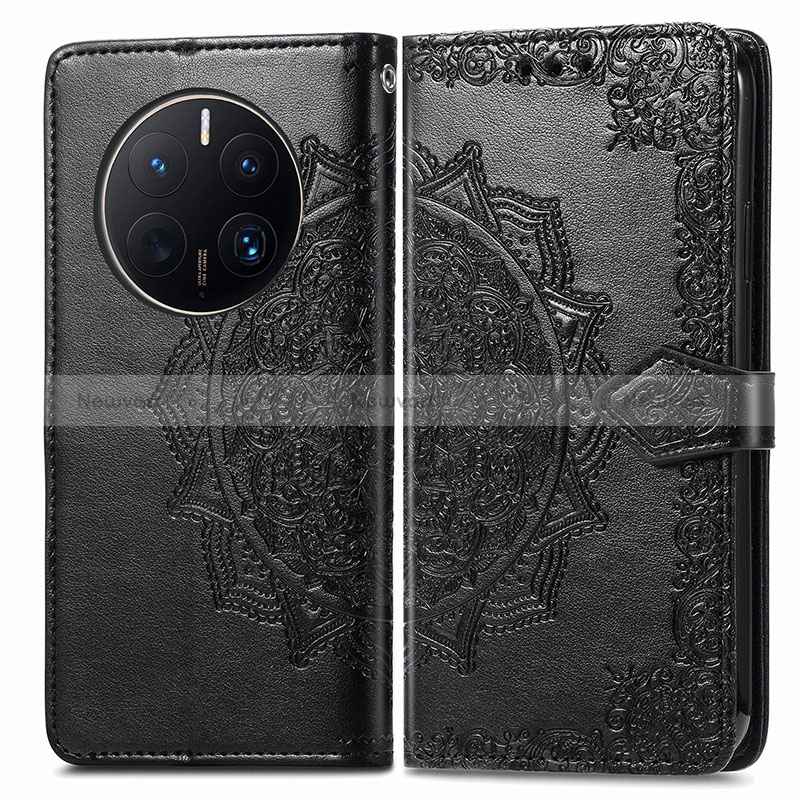 Leather Case Stands Fashionable Pattern Flip Cover Holder for Huawei Mate 50 Pro Black