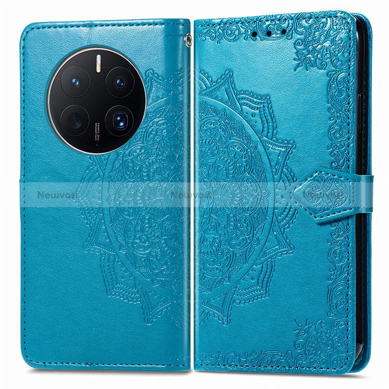 Leather Case Stands Fashionable Pattern Flip Cover Holder for Huawei Mate 50 Pro Blue