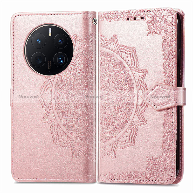 Leather Case Stands Fashionable Pattern Flip Cover Holder for Huawei Mate 50 Pro Rose Gold