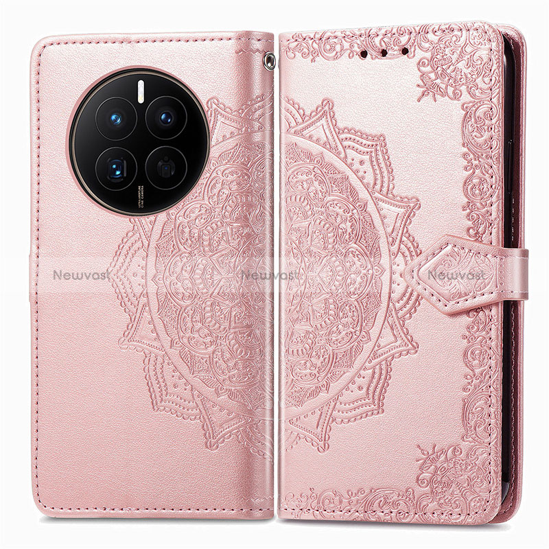 Leather Case Stands Fashionable Pattern Flip Cover Holder for Huawei Mate 50 Rose Gold