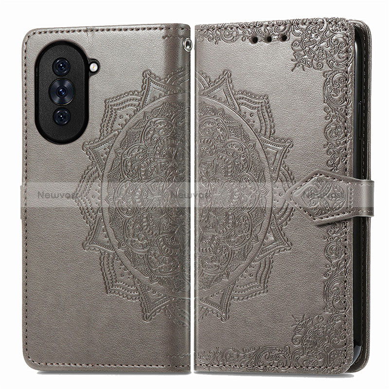 Leather Case Stands Fashionable Pattern Flip Cover Holder for Huawei Nova 10 Pro Gray