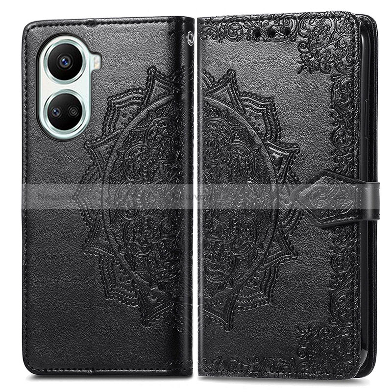 Leather Case Stands Fashionable Pattern Flip Cover Holder for Huawei Nova 10 SE Black