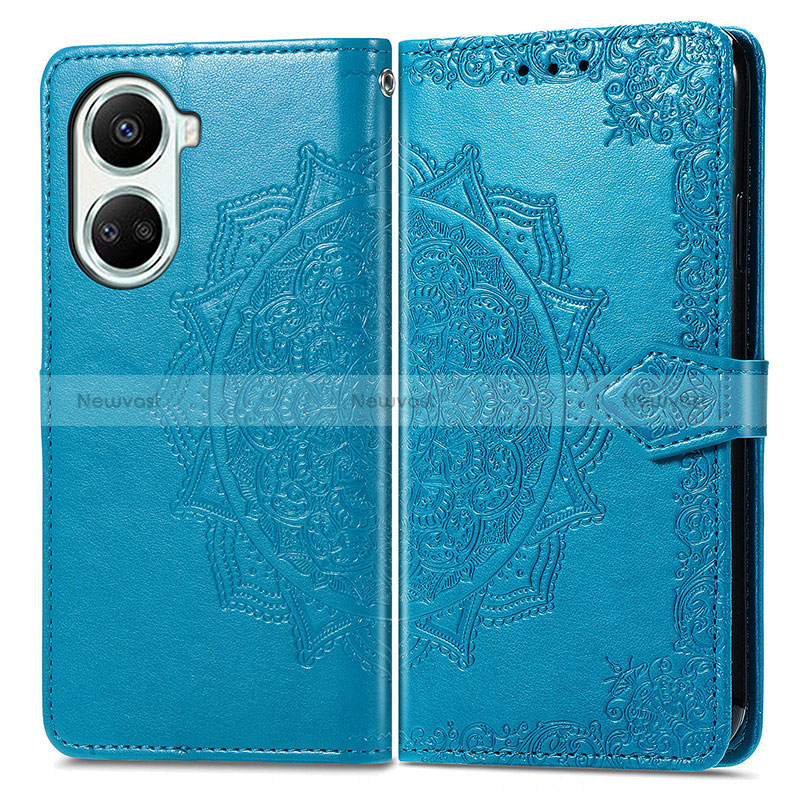 Leather Case Stands Fashionable Pattern Flip Cover Holder for Huawei Nova 10 SE Blue