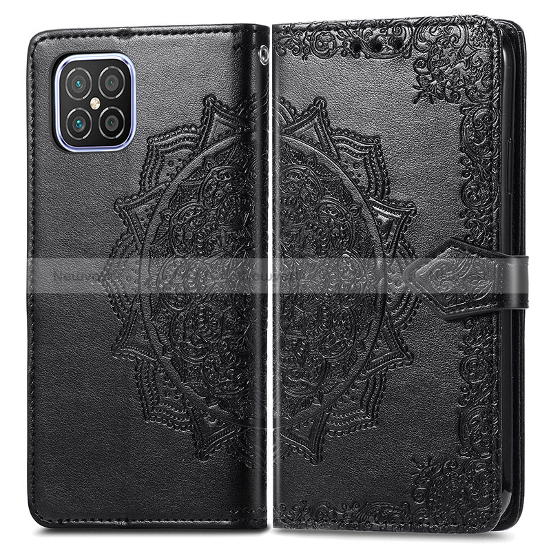 Leather Case Stands Fashionable Pattern Flip Cover Holder for Huawei Nova 8 SE 4G Black