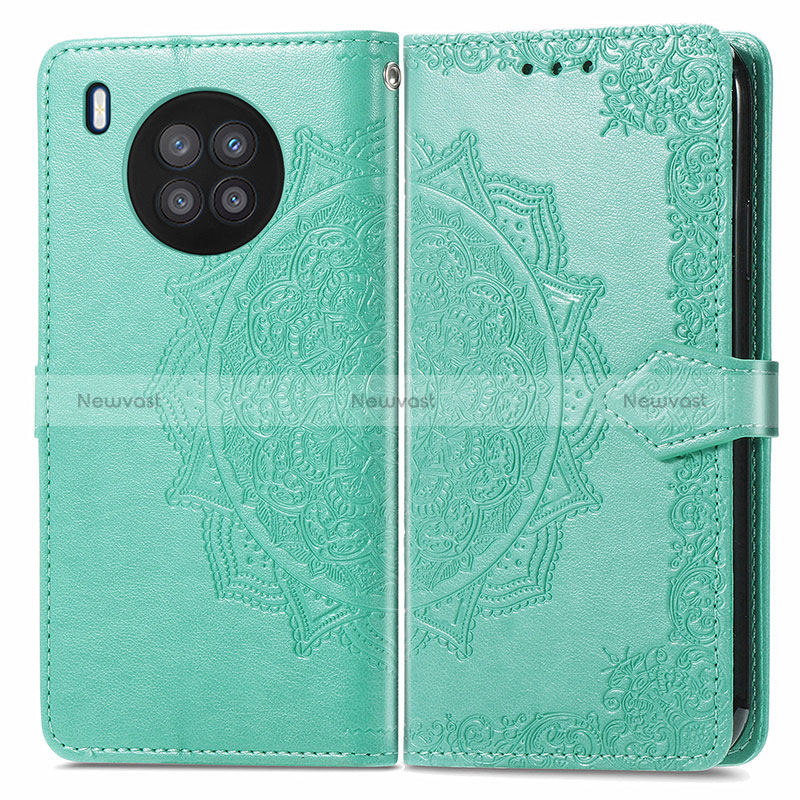 Leather Case Stands Fashionable Pattern Flip Cover Holder for Huawei Nova 8i Green