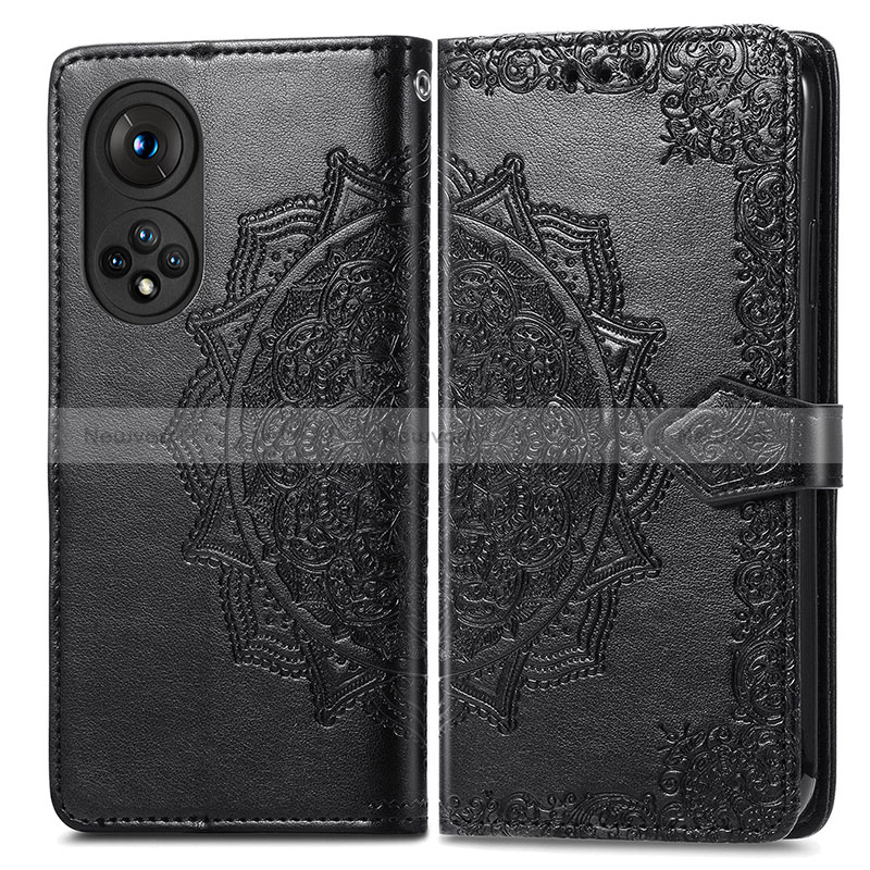 Leather Case Stands Fashionable Pattern Flip Cover Holder for Huawei Nova 9 Black