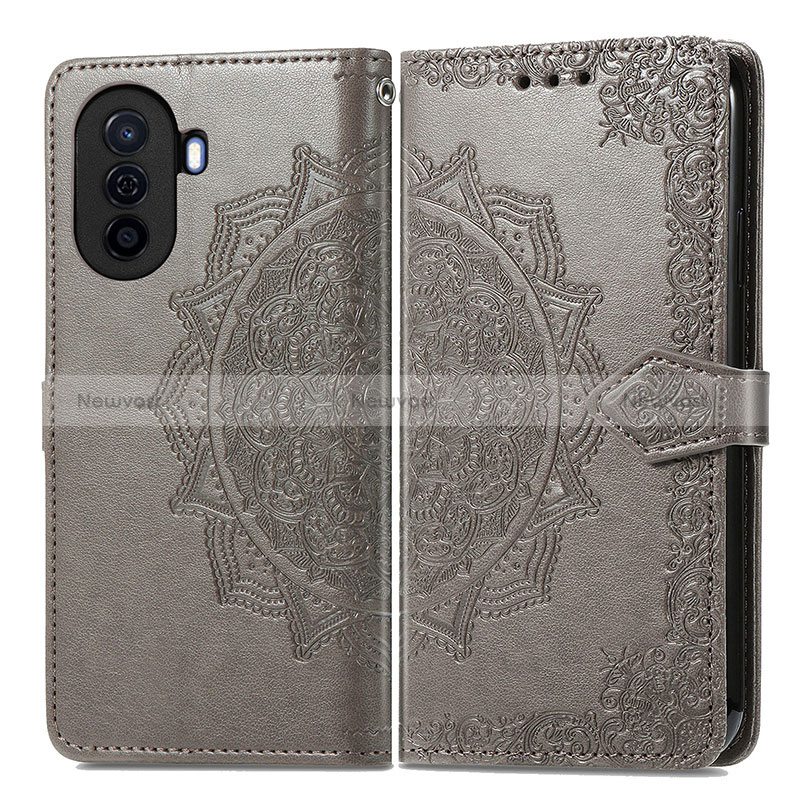 Leather Case Stands Fashionable Pattern Flip Cover Holder for Huawei Nova Y70 Gray