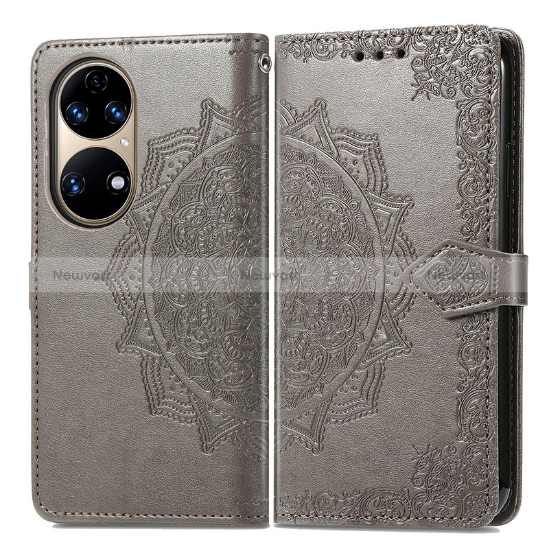 Leather Case Stands Fashionable Pattern Flip Cover Holder for Huawei P50 Pro