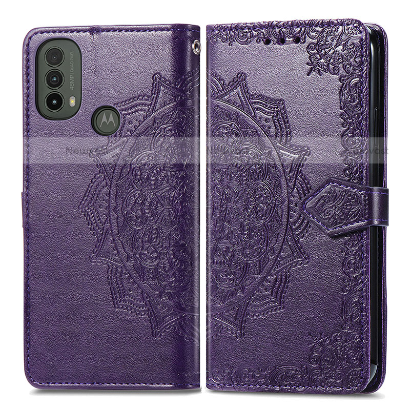 Leather Case Stands Fashionable Pattern Flip Cover Holder for Motorola Moto E30 Purple