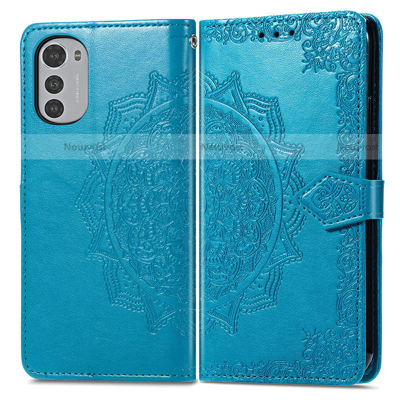 Leather Case Stands Fashionable Pattern Flip Cover Holder for Motorola Moto E32 Blue