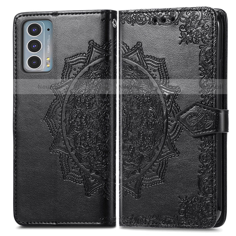 Leather Case Stands Fashionable Pattern Flip Cover Holder for Motorola Moto Edge 20 5G Black