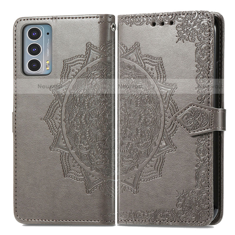 Leather Case Stands Fashionable Pattern Flip Cover Holder for Motorola Moto Edge 20 5G Gray