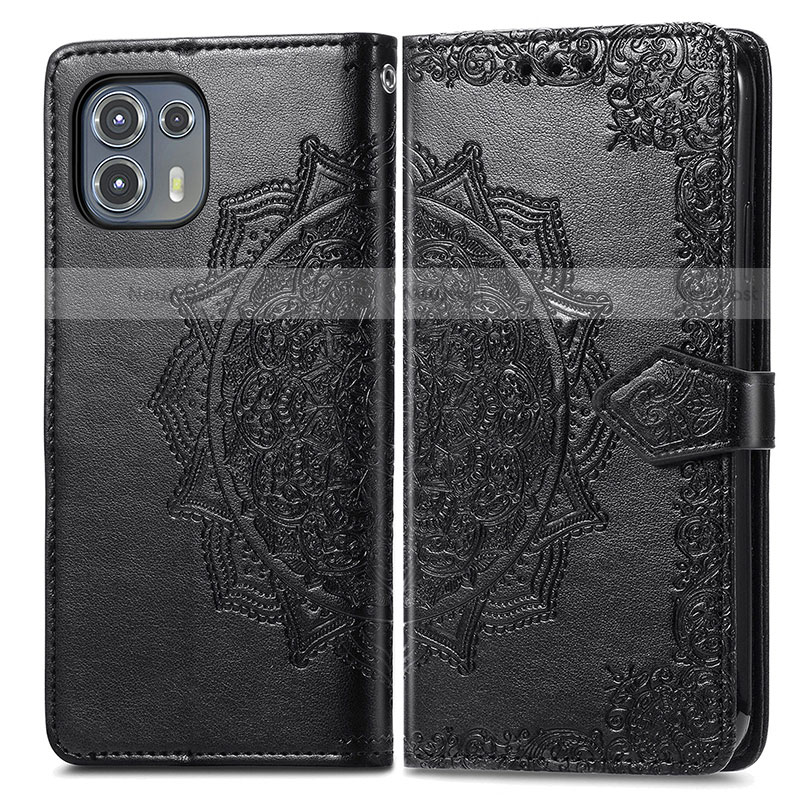 Leather Case Stands Fashionable Pattern Flip Cover Holder for Motorola Moto Edge 20 Lite 5G Black