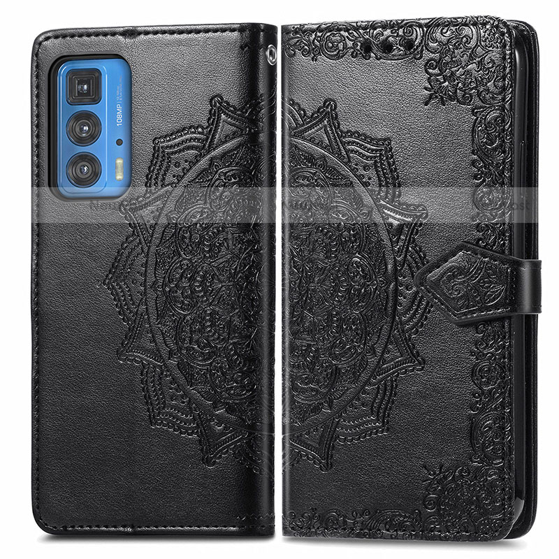 Leather Case Stands Fashionable Pattern Flip Cover Holder for Motorola Moto Edge 20 Pro 5G Black