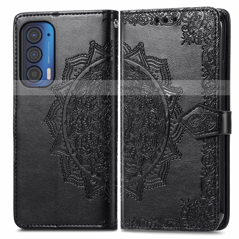 Leather Case Stands Fashionable Pattern Flip Cover Holder for Motorola Moto Edge (2021) 5G Black