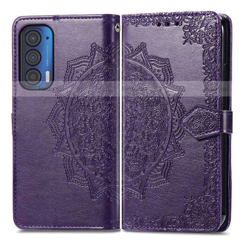 Leather Case Stands Fashionable Pattern Flip Cover Holder for Motorola Moto Edge (2021) 5G Purple