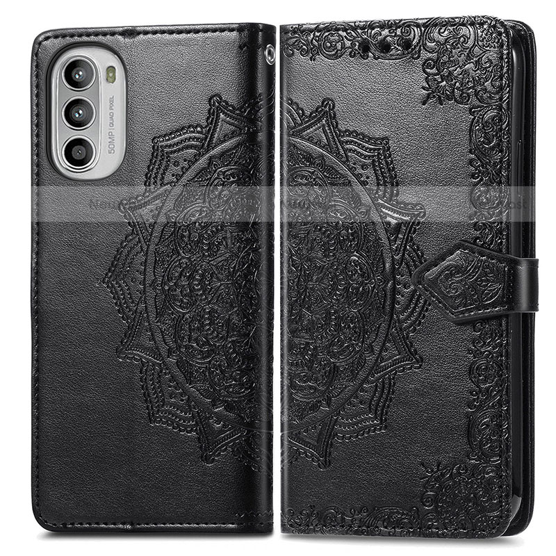 Leather Case Stands Fashionable Pattern Flip Cover Holder for Motorola Moto Edge (2022) 5G Black