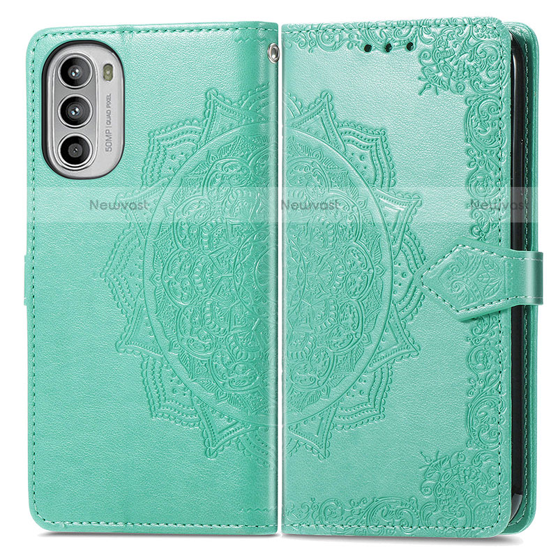 Leather Case Stands Fashionable Pattern Flip Cover Holder for Motorola Moto Edge (2022) 5G Green