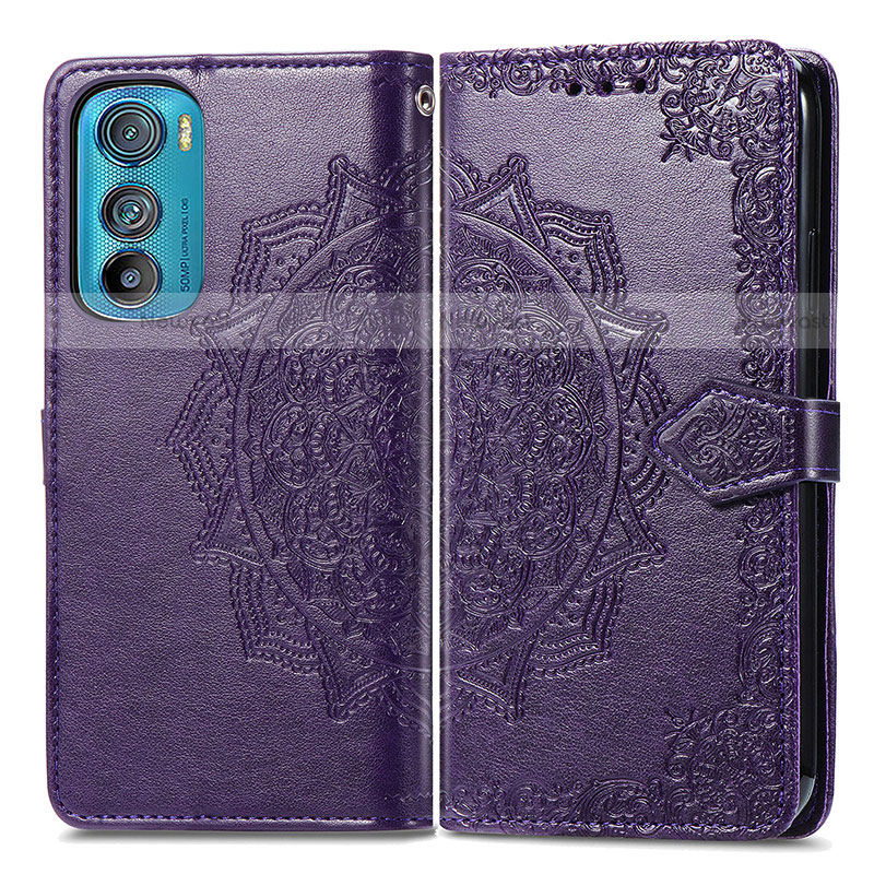 Leather Case Stands Fashionable Pattern Flip Cover Holder for Motorola Moto Edge 30 5G Purple