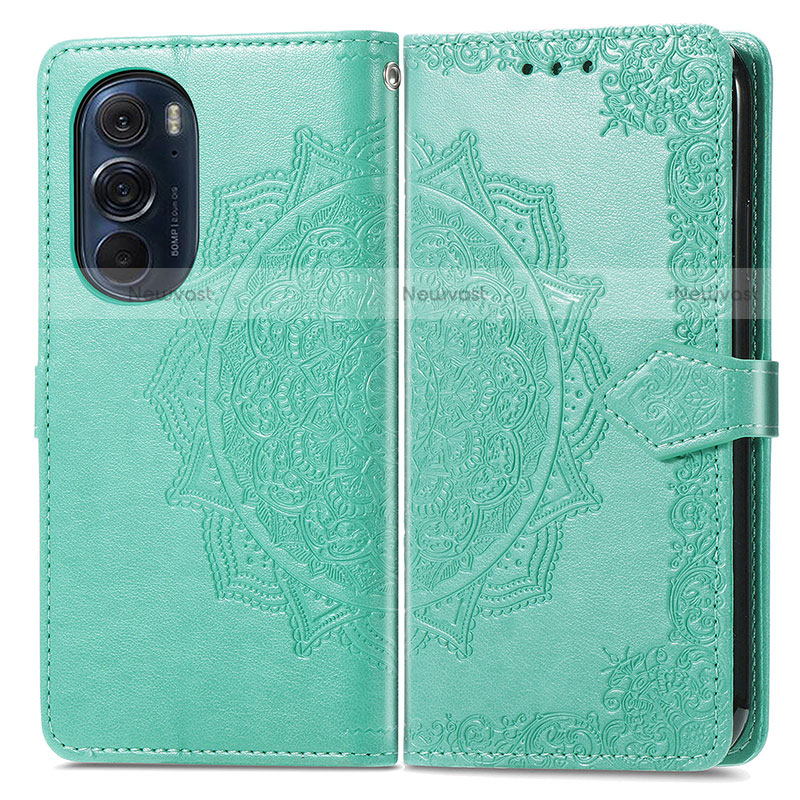 Leather Case Stands Fashionable Pattern Flip Cover Holder for Motorola Moto Edge 30 Pro 5G Green