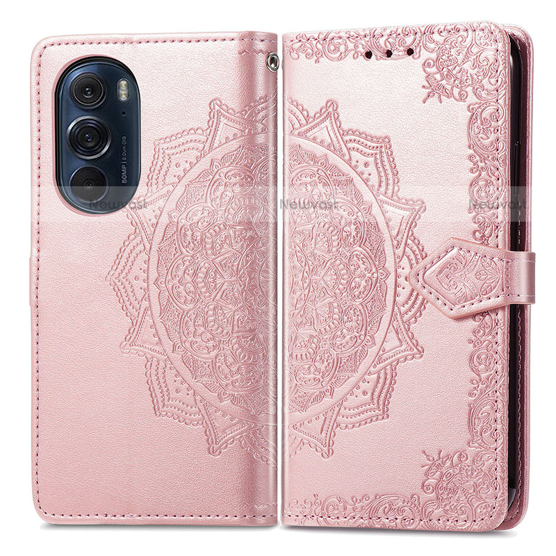 Leather Case Stands Fashionable Pattern Flip Cover Holder for Motorola Moto Edge 30 Pro 5G Rose Gold