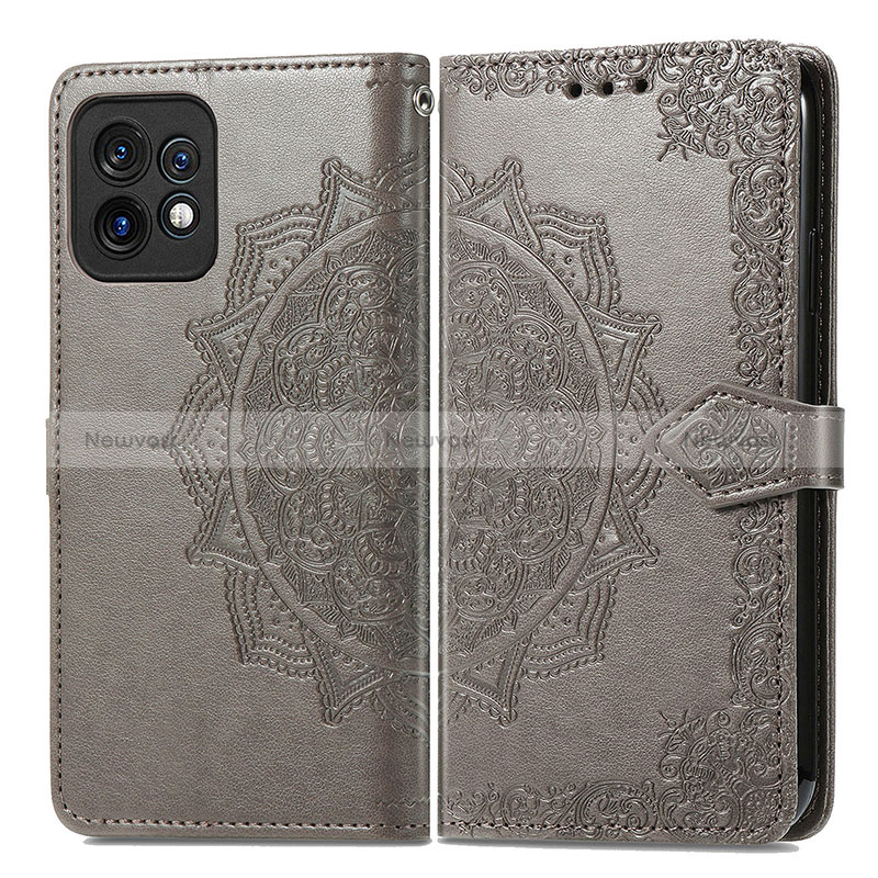 Leather Case Stands Fashionable Pattern Flip Cover Holder for Motorola Moto Edge 40 Pro 5G Gray