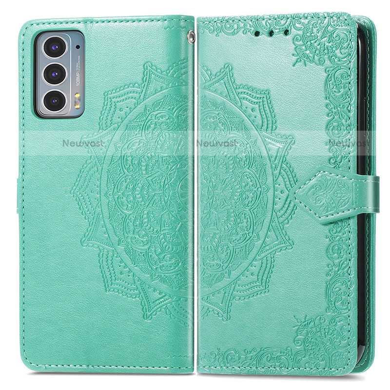 Leather Case Stands Fashionable Pattern Flip Cover Holder for Motorola Moto Edge Lite 5G Green