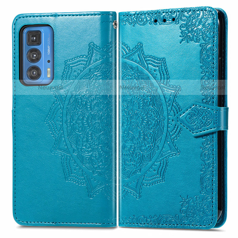 Leather Case Stands Fashionable Pattern Flip Cover Holder for Motorola Moto Edge S Pro 5G Blue