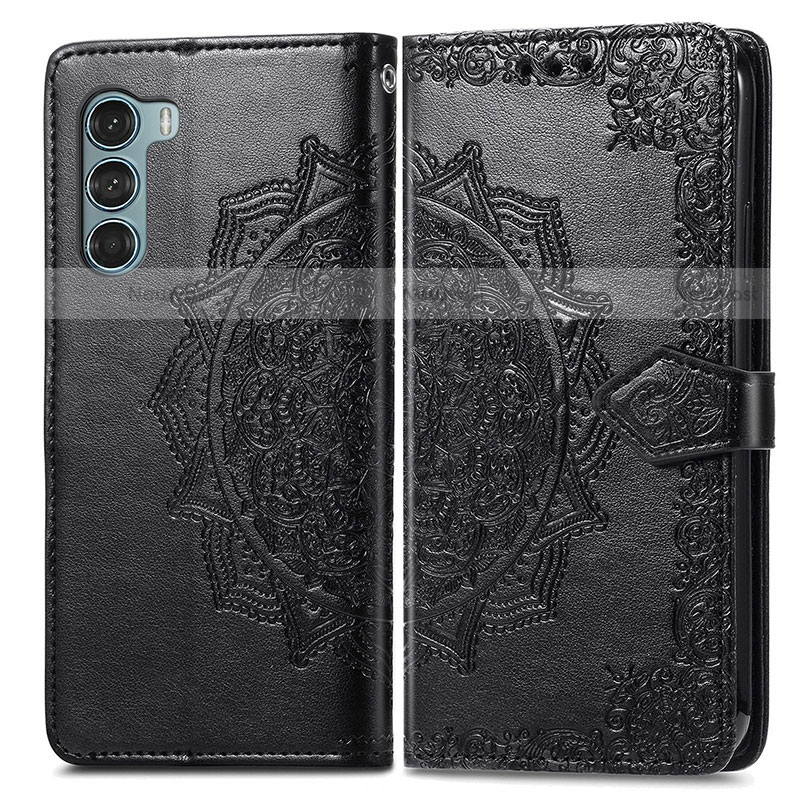 Leather Case Stands Fashionable Pattern Flip Cover Holder for Motorola Moto Edge S30 5G Black