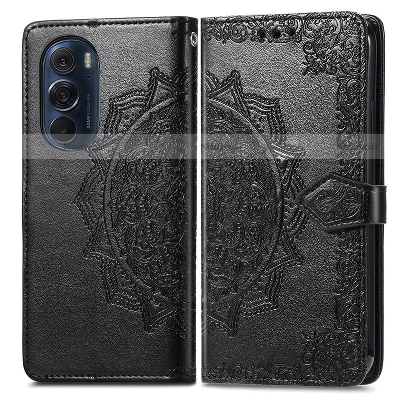 Leather Case Stands Fashionable Pattern Flip Cover Holder for Motorola Moto Edge X30 5G Black