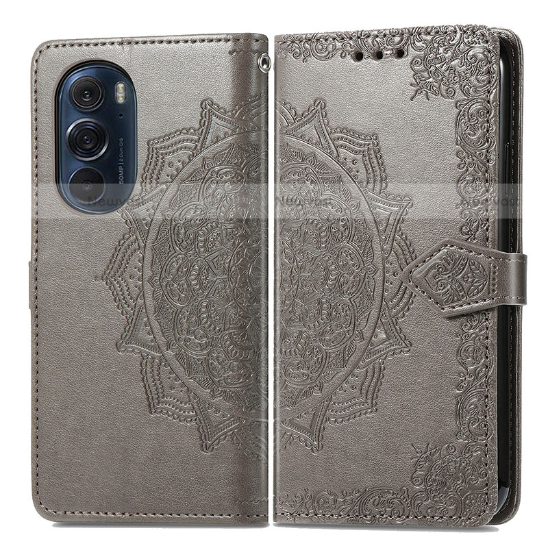 Leather Case Stands Fashionable Pattern Flip Cover Holder for Motorola Moto Edge X30 5G Gray