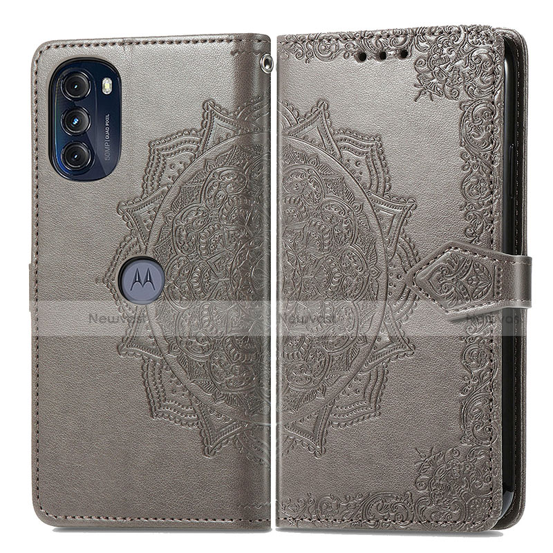 Leather Case Stands Fashionable Pattern Flip Cover Holder for Motorola Moto G 5G (2022) Gray