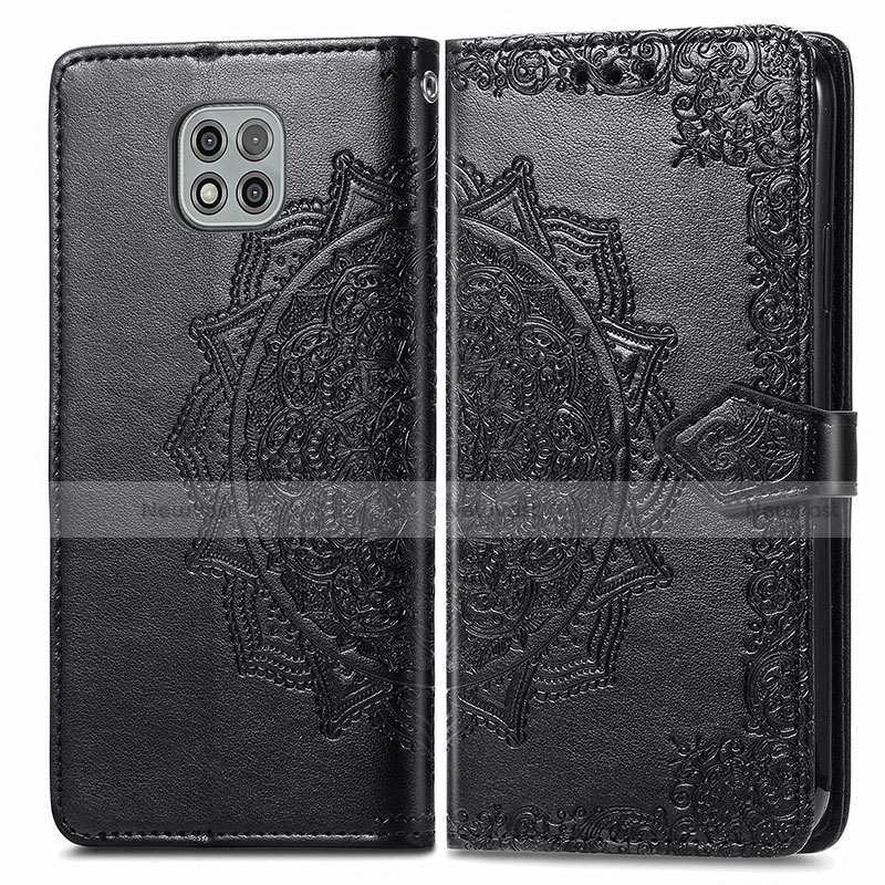 Leather Case Stands Fashionable Pattern Flip Cover Holder for Motorola Moto G Power (2021) Black