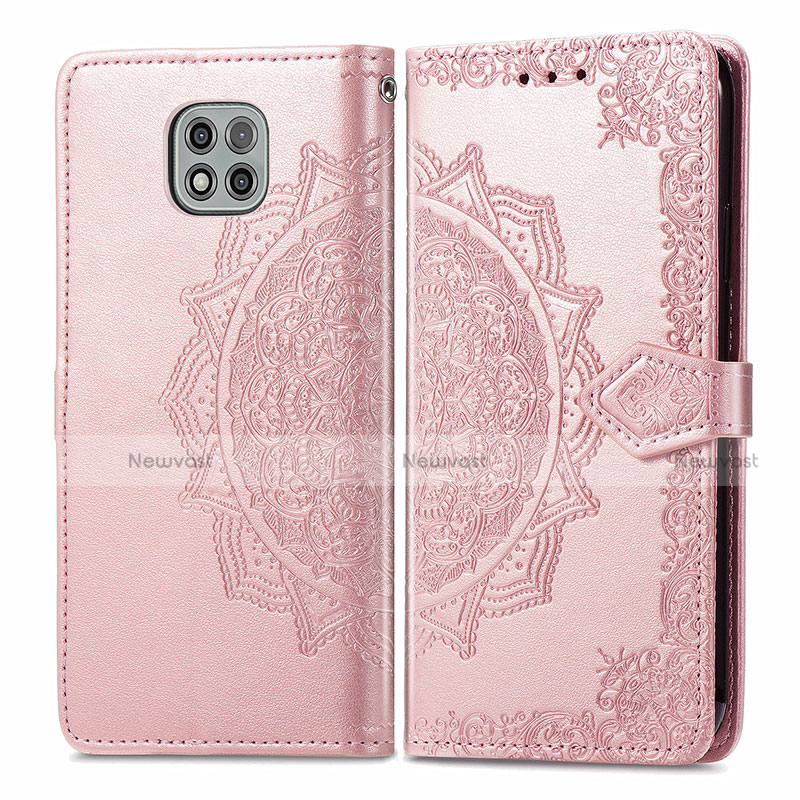 Leather Case Stands Fashionable Pattern Flip Cover Holder for Motorola Moto G Power (2021) Rose Gold