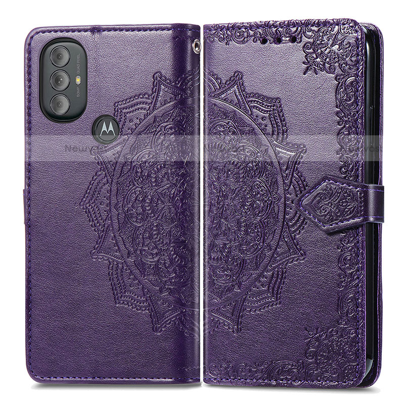 Leather Case Stands Fashionable Pattern Flip Cover Holder for Motorola Moto G Power (2022) Purple