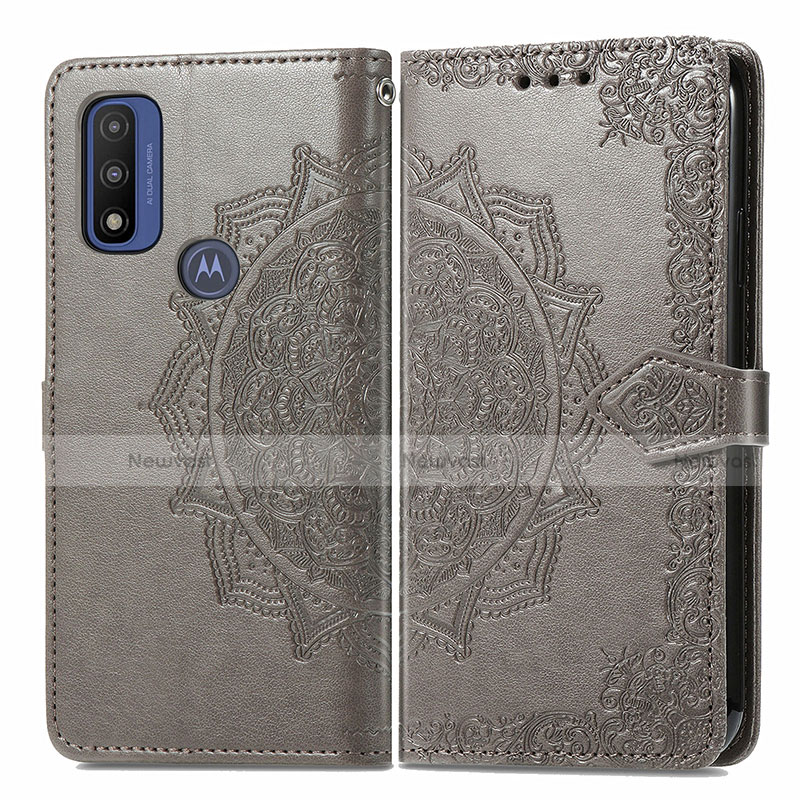 Leather Case Stands Fashionable Pattern Flip Cover Holder for Motorola Moto G Pure Gray