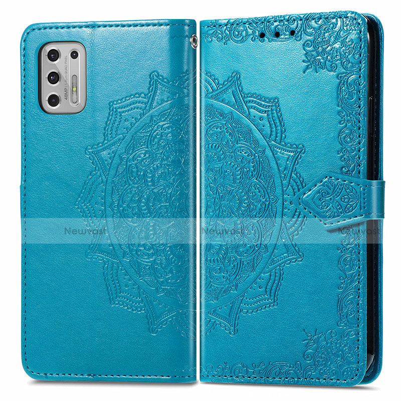 Leather Case Stands Fashionable Pattern Flip Cover Holder for Motorola Moto G Stylus (2021) Blue