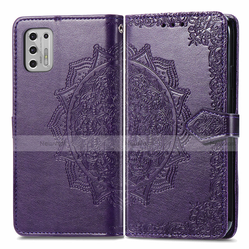 Leather Case Stands Fashionable Pattern Flip Cover Holder for Motorola Moto G Stylus (2021) Purple