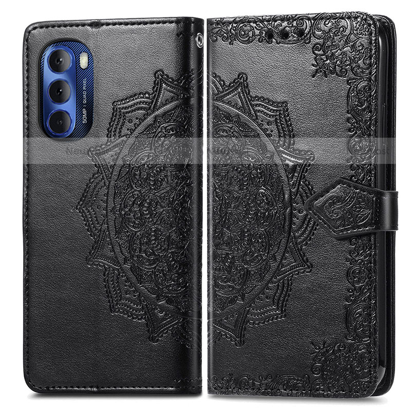 Leather Case Stands Fashionable Pattern Flip Cover Holder for Motorola Moto G Stylus (2022) 4G Black