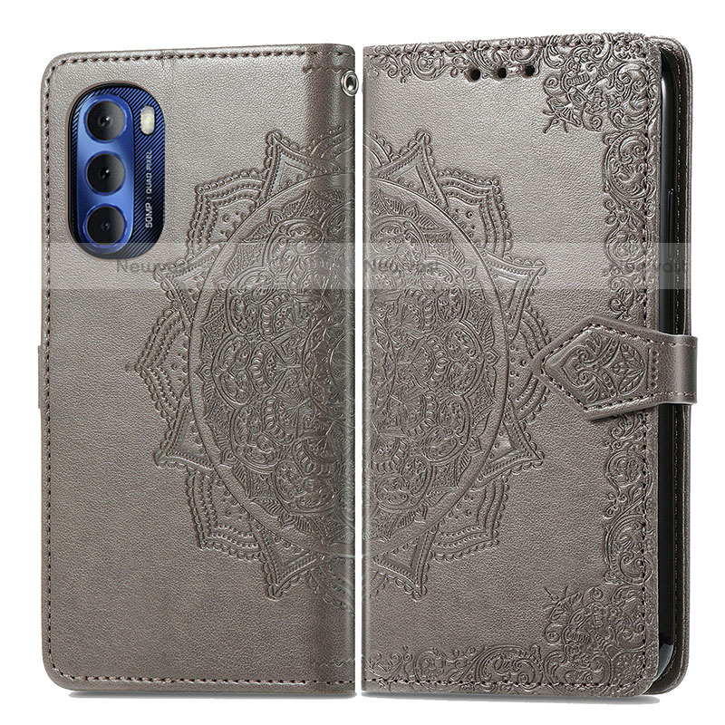 Leather Case Stands Fashionable Pattern Flip Cover Holder for Motorola Moto G Stylus (2022) 4G Gray